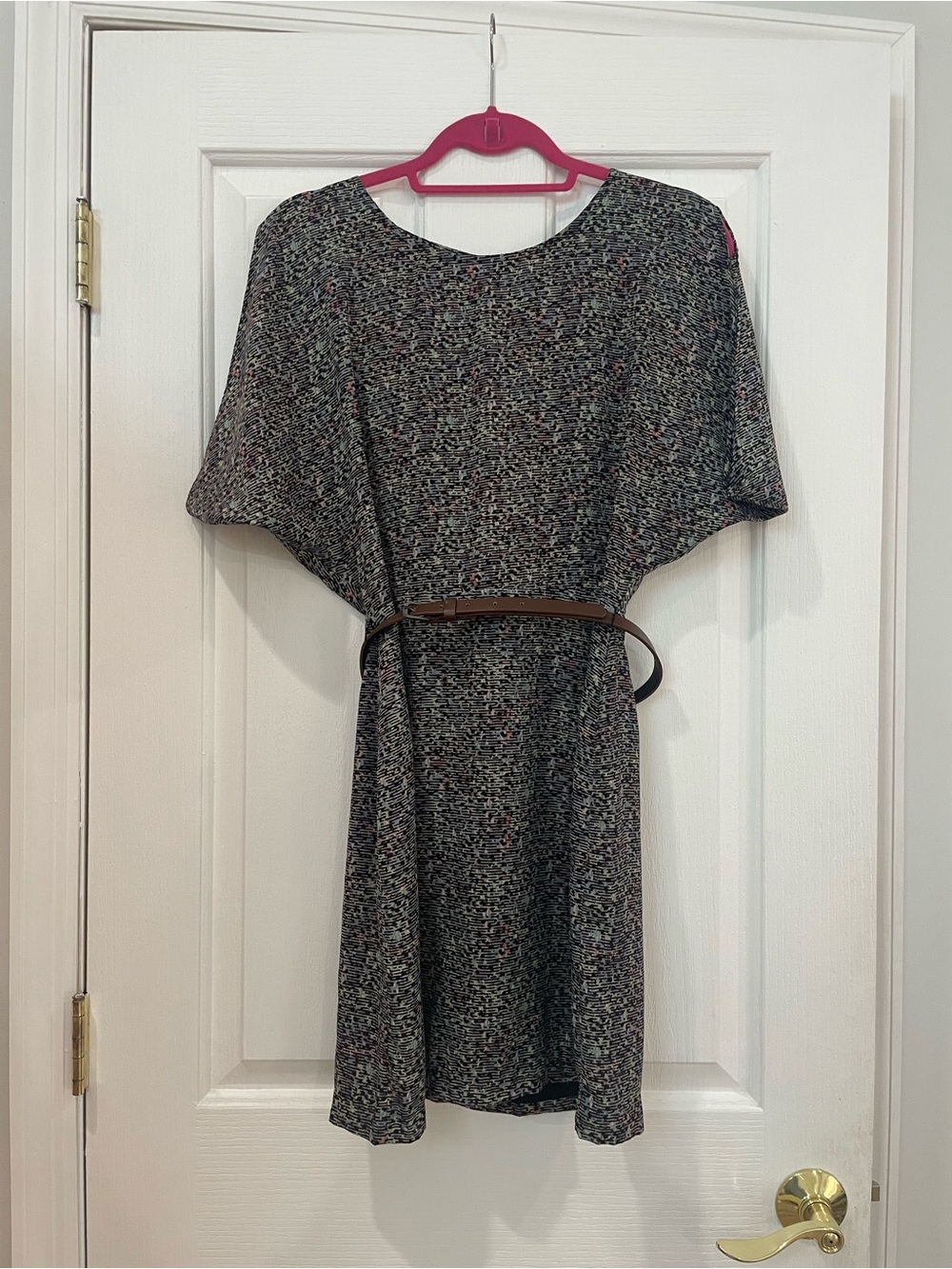 BCBGeneration Black Speckle Mini Dress with Brown Belt
